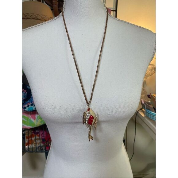 NWT BETSEY JOHNSON RHINESTONE HELICOPTER CHOPPER NECKLACE 3D & Propeller Spins - Picture 2 of 14